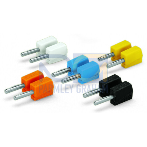 Banana plug, for socket 4 mm dia, color mixed, 10 x each - orange, white, black, blue, yellow, 2, 50 mm