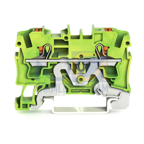 2-conductor ground terminal block with push-button 4 mm, green-yellow