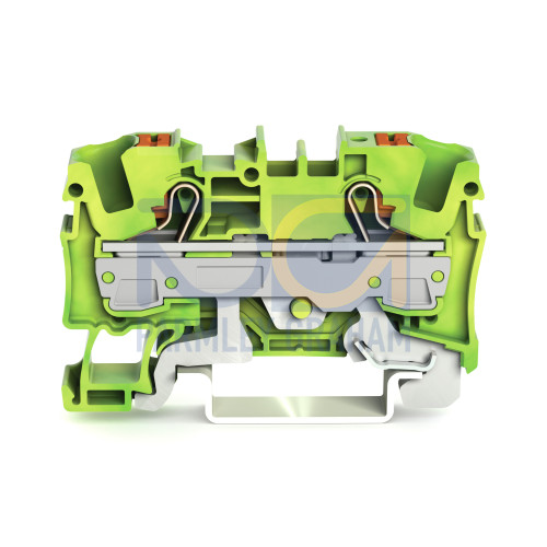 2-conductor ground terminal block with push-button 6 mm, green-yellow