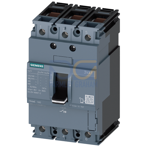 Circuit Breaker 3Va1 Iec Frame 160 Breaking Capacity Class H Icu=70Ka @ 415V 3-Pole