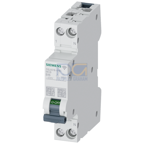 Miniature circuit breaker 5SL6 COM, measurement function, communication 230 V 6 kA, 1+N, B, 16 A