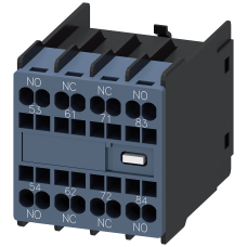 Auxiliary switch on the front, 2 NO + 2 NC Current path 1 NO, 1 NC, 1 NC, 1 NO for 3RH and 3RT sprin