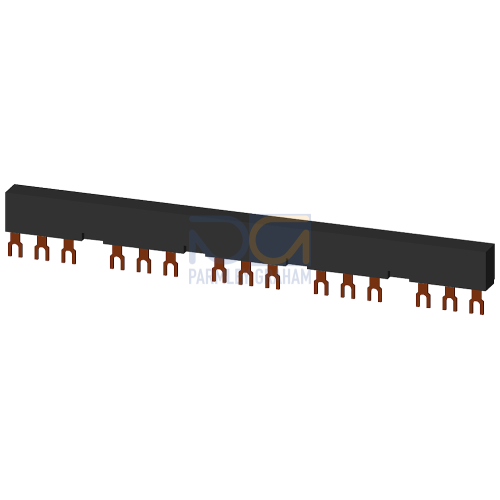 3-phase busbars Modular spacing 55 mm for 5 switches and accessories Fork shape connections