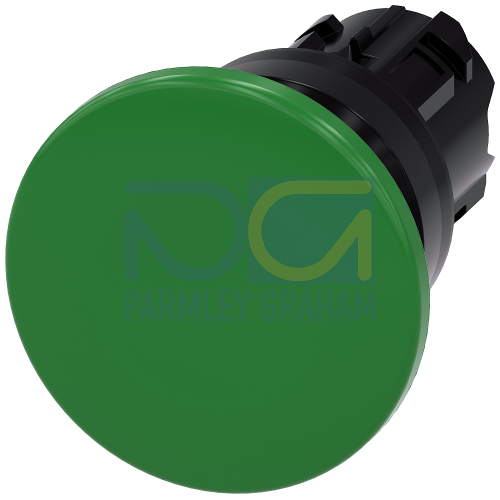 Mushroom pushbutton, 22 mm, round, plastic, green, 40 mm