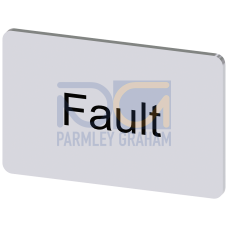 Labeling plate for snapping on or gluing on label holder, Label size 17.5 x 27 mm, silver label, black font, with inscription: Fault