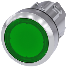 Pushbutton, illuminated, 22 mm, round, metal, high gloss, green, button