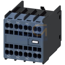 Auxiliary switch on the front, 1 NO + 3 NC Current path 1 NC, 1 NC, 1 NC, 1 NO for 3RH and 3RT spring-type terminal 31/32 , 41/42, 51/52, 63/64