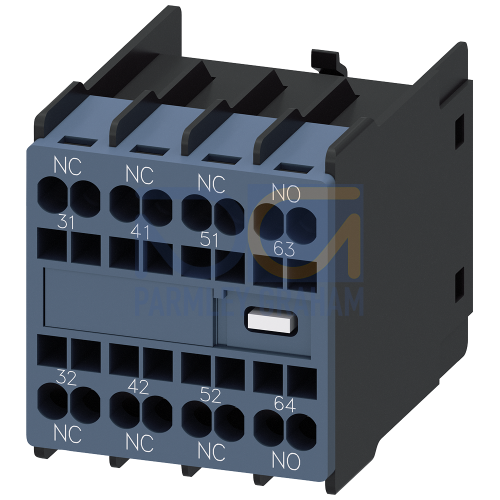 Auxiliary switch on the front, 1 NO + 3 NC Current path 1 NC, 1 NC, 1 NC, 1 NO for 3RH and 3RT spring-type terminal 31/32 , 41/42, 51/52, 63/64