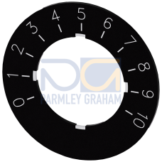 Labeling plate for potentiometer, black label, white font, with inscription: 0...10, Outer diameter