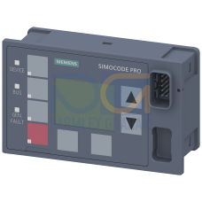 Operator panel with display for SIMOCODE pro V, installation in control cabinet door or front plate; can be plugged onto basic unit or extension modules, 7 LEDs for status display and 4 freely assigna