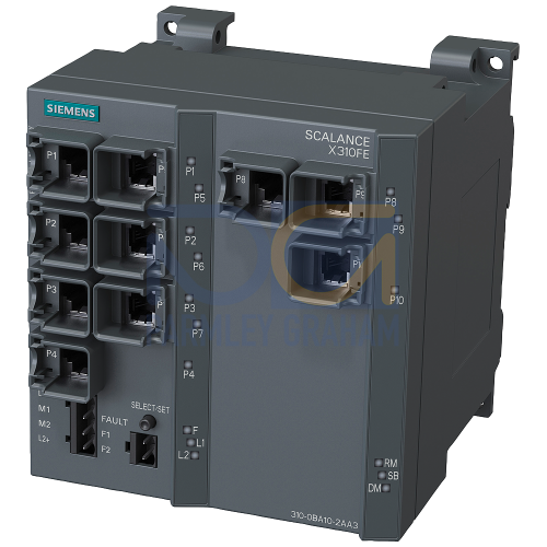 SCALANCE X310FE, managed plus IE switch, 10x 10/100 Mbit/s RJ45 ports, LED diagnostics, error-signal