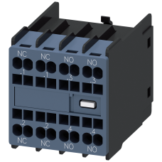 Auxiliary switch on the front, 2 NO + 2 NC Current path 1 NC, 1 NC, 1 NO, 1 NO for 3RH and 3RT sprin