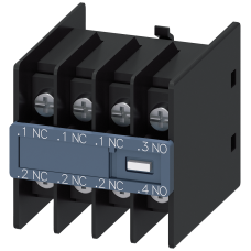 Auxiliary switch on the front, 1 NO + 3 NC Current path 1 NC, 1 NC, 1 NC, 1 NO for 3RH and 3RT Ring