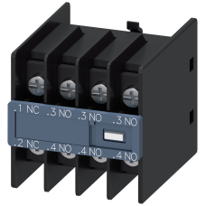 Auxiliary switch on the front, 3 NO + 1 NC Current path 1 NC, 1 NO, 1 NO, 1 NO for 3RH and 3RT Ring