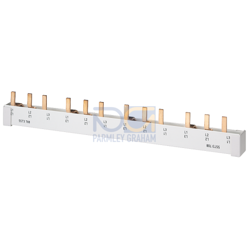 Pin busbar touch-safe, 16 mm2 3-phase+AUX, 1016 mm long can be cut, without end caps