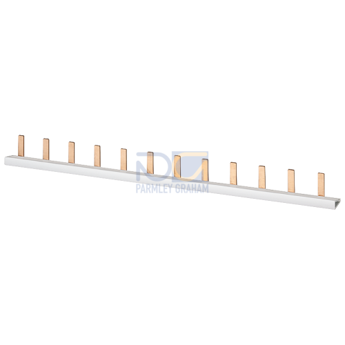 Pin busbar touch-safe, 10 mm2 1-phase+AUX 214 mm long can be cut, with end caps