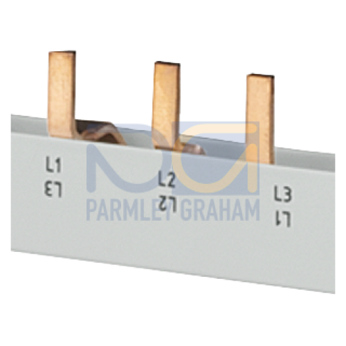 Pin busbar touch-safe, 10 mm2 3-phase+AUX, 214 mm long can be cut, with end caps