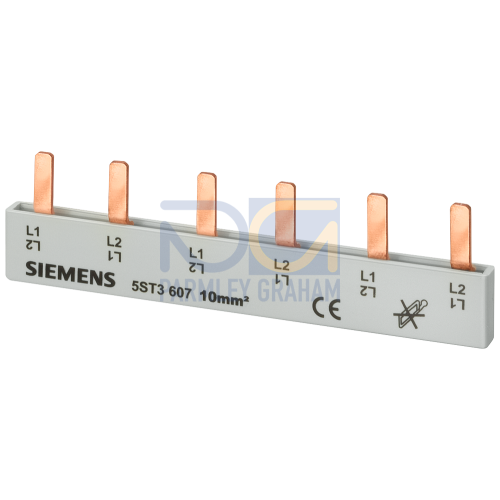 Pin busbar, 10 mm&sup2; connection: 6 x 2-phase safe to touch