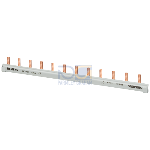 Pin busbar, 1-phase 10 mm2, 56 pins, Insulation gray can be cut, without end caps