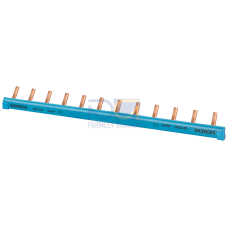 Pin busbar, 1-phase 10 mm2, 12 pins, Insulation blue can be cut, with end caps