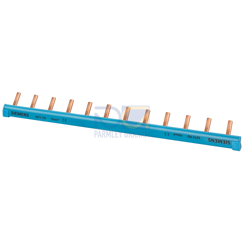 Pin busbar, 1-phase 10 mm2, 12 pins, Insulation blue can be cut, with end caps