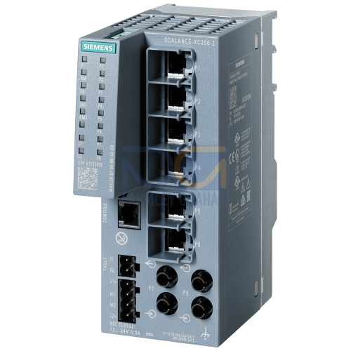 SCALANCE XC206-2 managed Layer 2 IE switch IEC 62443-4-2 certified 6x 100 Mbps RJ45 ports 2x 100 Mbps ST/BFOC ports 1x console port diagnostics L