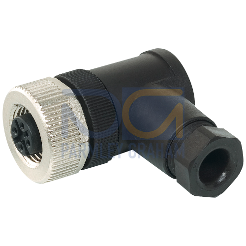 M12 socket, angled, 4-pole, screw terminal, max. 0.75&nbsp;mm2, A-coded, max. 4&nbsp;A