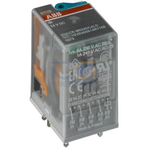 CR-M024DC4LD Pluggable interface relay 4c/o, A1-A2=24VDC, 250V/6A, diode, LED